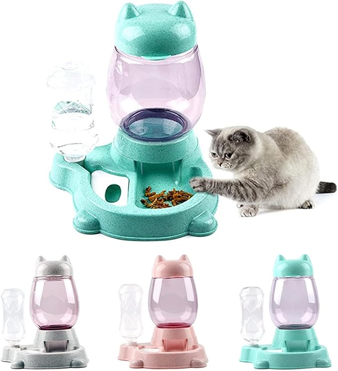 Automatic Cat & Dog Feeder Set - Self-Dispensing Food and Water Dispenser, Large Capacity (Green)-NeatNest