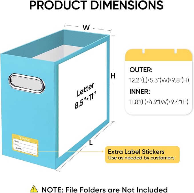BALEINE File Organizer Box, Cardboard File Folder Organizer with Handle for Letter Size, Portable Collapsible Hanging Filing Box for Home Office Document Storage (2 Pack, Blue)-NeatNest