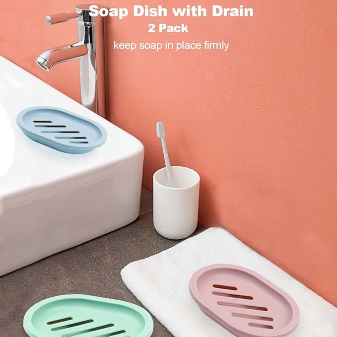 4Pcs Double-Layer Bar Soap Holder for Shower Soap Dish with Drain Soap Saver Box Container Plastic Soap Dish for Bathroom Counter,Kitchen,Toilet-NeatNest