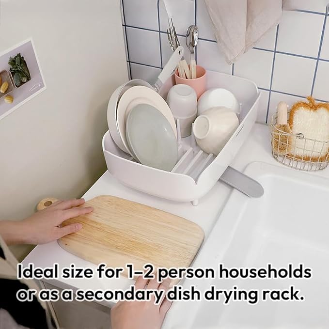 carrotez Split-Design Small Dish Drying Rack, Space-Saving Dish Drainer for Small Kitchen Countertops, Ideal for 1–2 Person Households or as a Secondary Rack, 9.5'' × 15.9'' × 4.9'', White