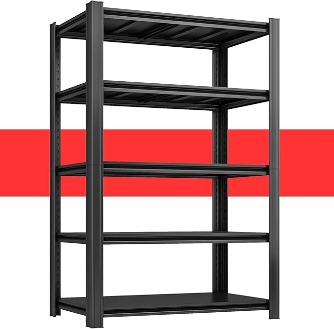 84" H x 47.24" W 5 Tier Metal Garage Shelves, 3000 LBS Adjustable Storage Shelving Unit for Warehouse, Basement, Kitchen, Store Display, Flower Stand, Office, Classroom, 24" D, Black-NeatNest
