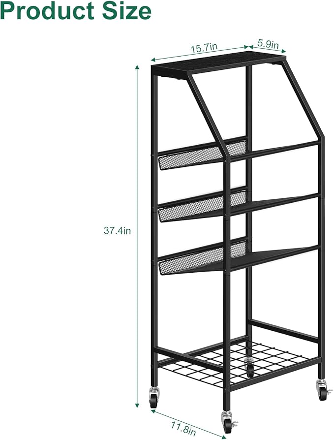 Bathroom Freestanding Towel Rack Table 5 Tier Metal Rolling Utility Cart with Storage for Bath Living Room Bedroom, Black