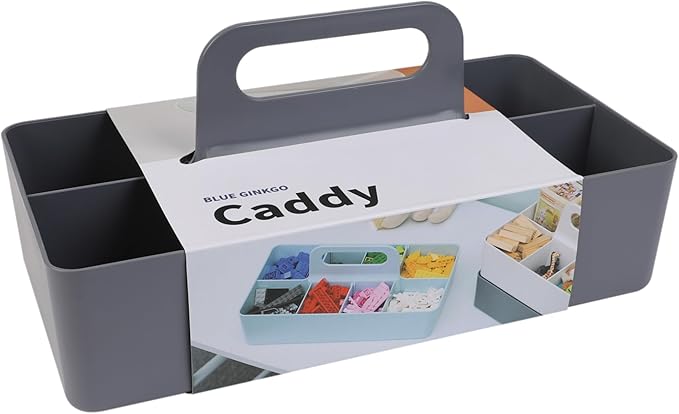 BLUE GINKGO Stackable Organizer Caddy – Korean-Made Portable Tote for Bathroom, Office, Crafts, or School Supplies (Long Rectangle, Gray)-NeatNest