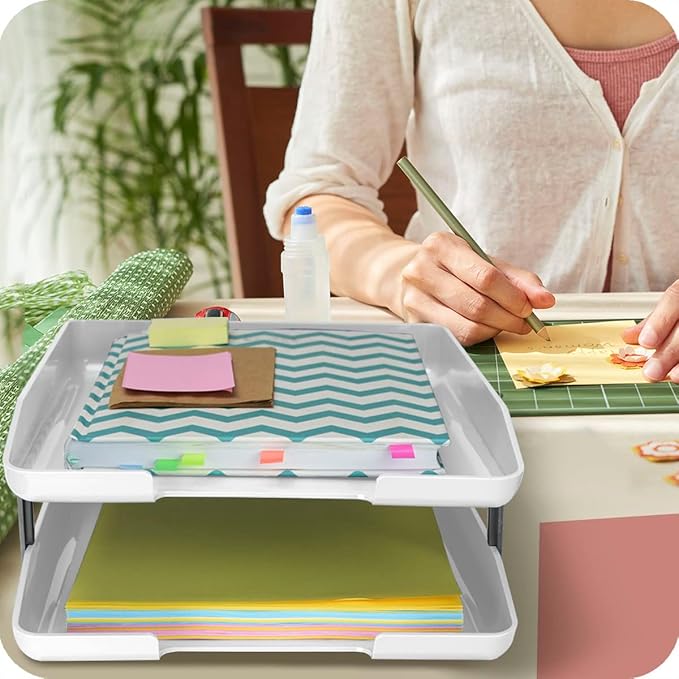 Acrimet Traditional 2 Tier Letter Tray, Front Load Design, A4 Letter Size, Desktop Organizer (Plastic) (White Color)-NeatNest