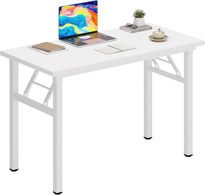 DlandHome Folding Desk - 31.5 Inches, Small Computer Desk for Home Office, Folding Table, Writing Table for Small Spaces, No Assembly Required, White & White Frame-NeatNest