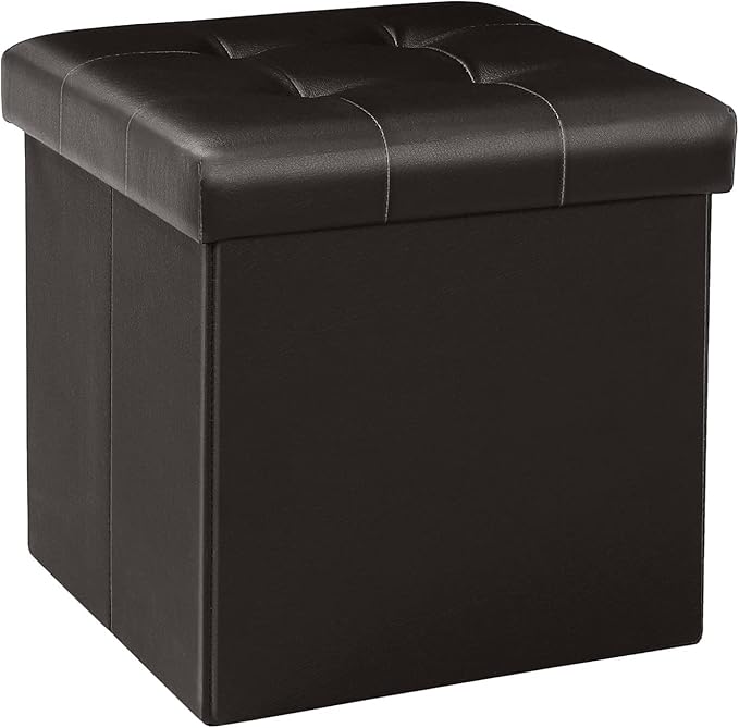 B FSOBEIIALEO Folding Storage Ottoman Cube Footrest Faux Leather for Living Room Seat Chest Brown 12.6"X12.6"X12.6"
