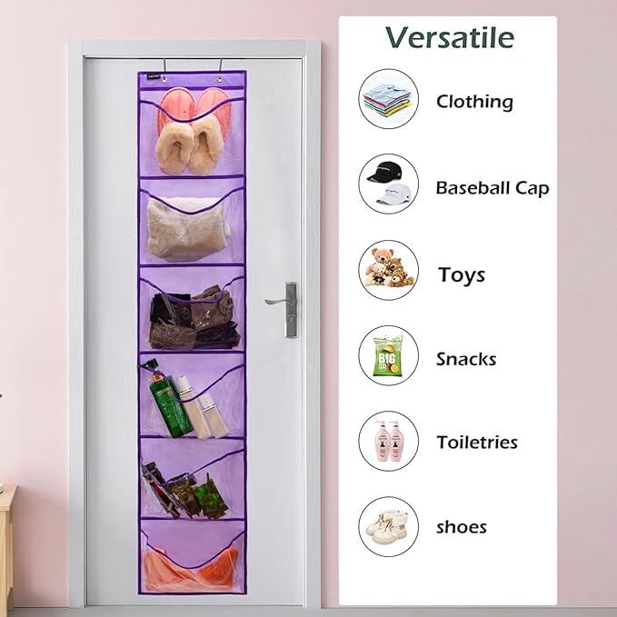 Extra Large Pockets Shoe Organizer for Closet Over The Narrow Door Hanging Shoe Holder Storage (6 Large Pockets-Purple)-NeatNest
