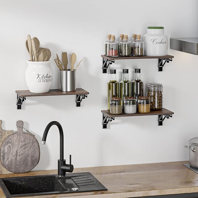 Floating Shelves for Wall Decor, Set of 1, Wood Wall Mounted Storage Shelves, Farmhouse Floating Shelf for Bathroom Decor, Bedroom, Living Room, Kitchen, Rustic Brown-NeatNest