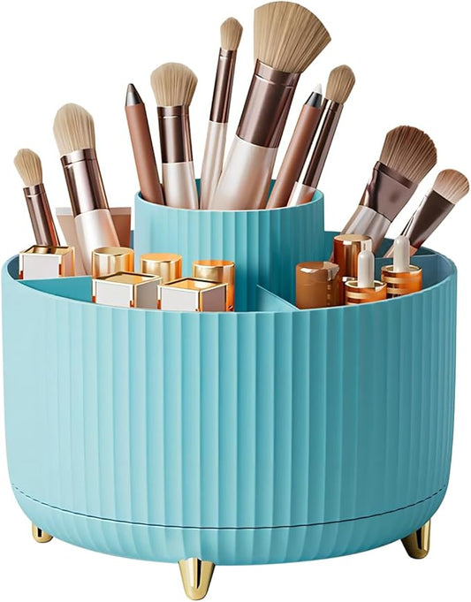 DASITON Large Capacity Makeup Brush Holder,360° Rotating Makeup Organizer,5 Slot Makeup Brushes Cup,for Vanity Decor,Bathroom Countertops,Desk Storage Container,Cosmetic Display cases(Blue)-NeatNest