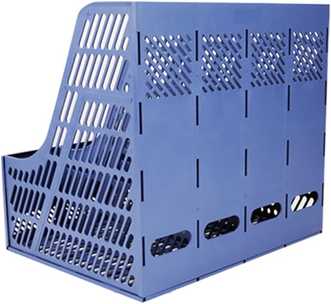 SAYEEC Sturdy Magazine Organizer Folder Desktop 4 Compartment File Holders Plastic Frames File Dividers Document Cabinet Rack Storage Box for Office Home School Blue