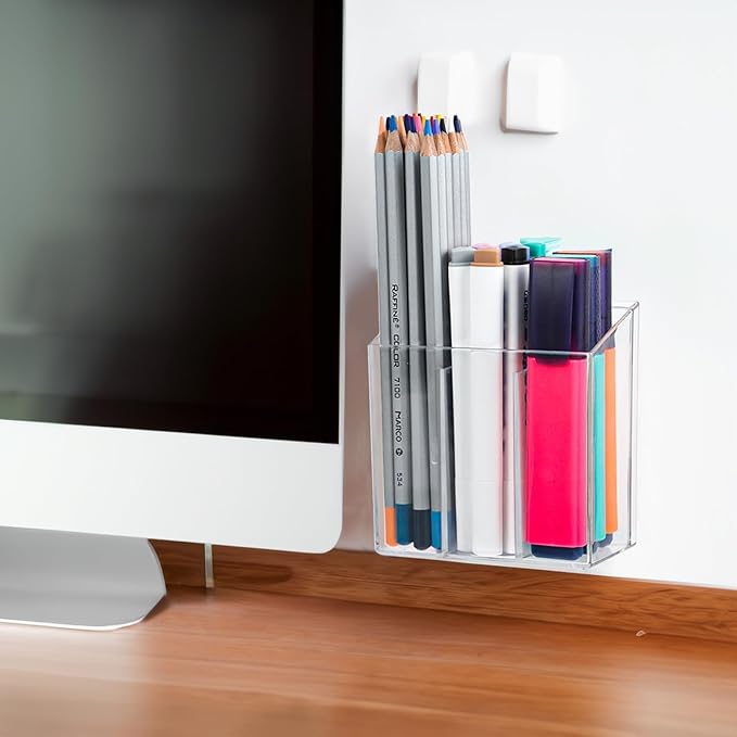 Wall Mounted Storage Organizer Bins Organizing Shelf Basket Clear Plastic Makeup Organizer Adhesive Hanging Bin Fridge Organizer for Bathroom,Kitchen,Cabinet,Pantry,Countertops (3.7×2.6×3.9")-NeatNest