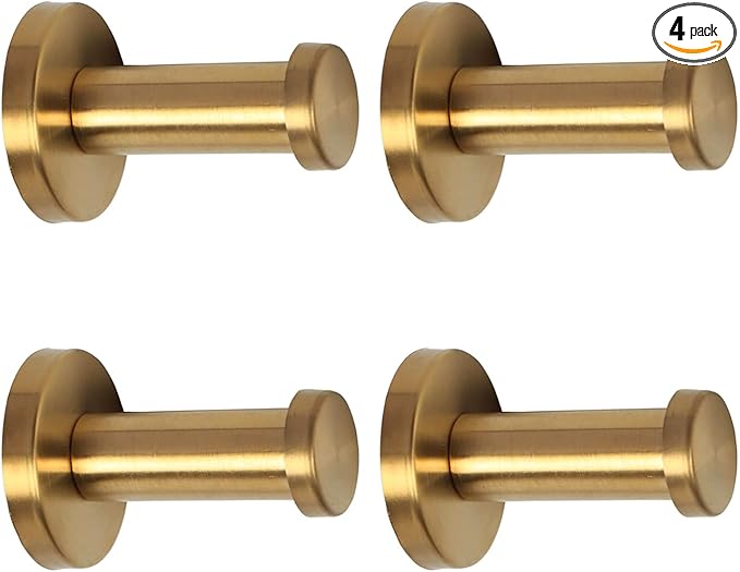 Bathroom Towel Hooks, 4 Pack Round Coat Hooks, Sturdy Wall Mounted Robe Hook, SUS 304 Stainless Steel Heavy Duty Clothes Hanger, Wall Towel Hooks for Bathroom Bedroom Kitchen(2 in, Gold)