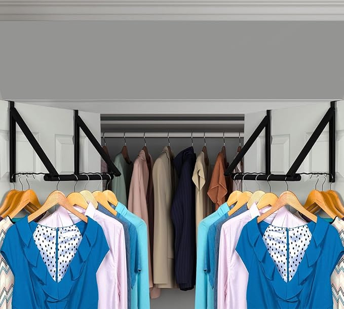 HOLDN’ STORAGE Over The Door Hanger - Foldable Rack Organizer for Hanging Clothes, Coats & Towels, Ideal for Dorm Rooms, Laundry, Bathrooms, Etc - Holds up to 35 LBs, Collapsible - Black (2 Pack)
