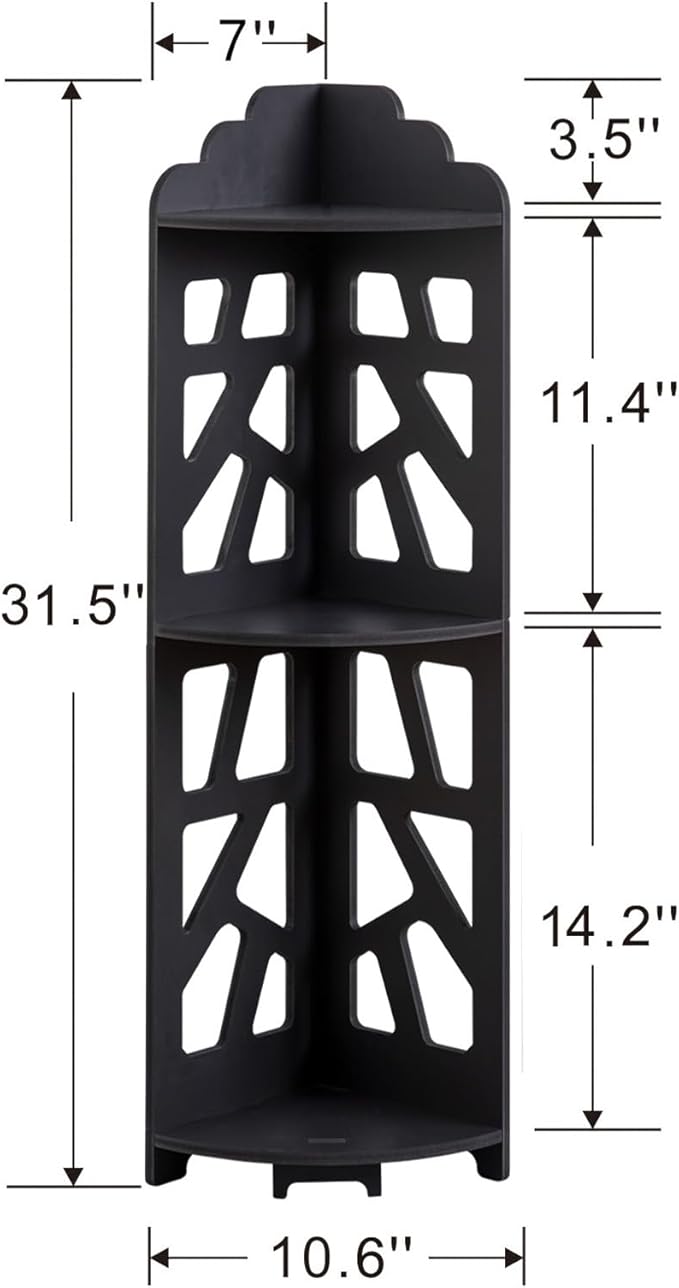 Corner Shelves,Corner Shelf Stand Waterproof Great for Bathroom Storage Tight Space,Small Shelf Stand Fit for Toilet Paper Holder Storage, Corner Tables for Small Space,Black-NeatNest