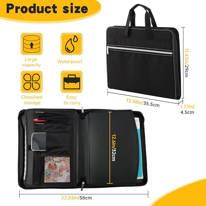 Fireproof Accordion File Organizer,13 Pockets Document Organizer with Handle & Labels,Business Home Portable Fireproof Safe Document Organizer with Zipper for A4 Letter Size File