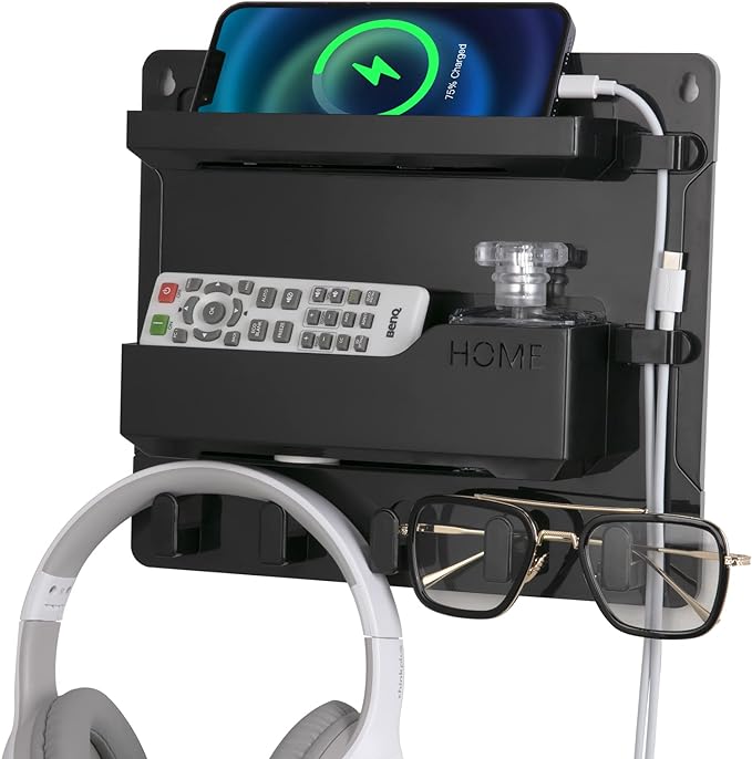 Bedside Wall Mount Shelf, Adhesive Bedside Organizer for Remote、Phone、Glasses. Bedside Accessories Storage suitable for College Dorm 、bunk bed 、 Bedroom、Rv(Black)-NeatNest