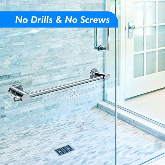 BOPai 24 inch Vacuum Suction Cup Towel Bar, Removeable Shower Mat Rod Shower Door Adhesive Towel Bar Suction Towel Rack, Premium Chrome-NeatNest