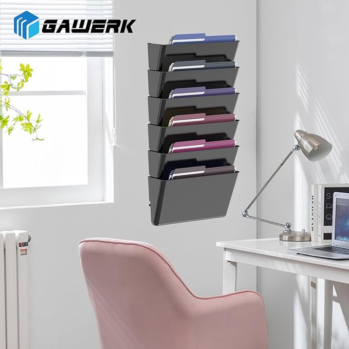 Clear Acrylic Single Pocket, Plastic Hanging Wall Mount File Holder for Office Home (Black, pack6)-NeatNest