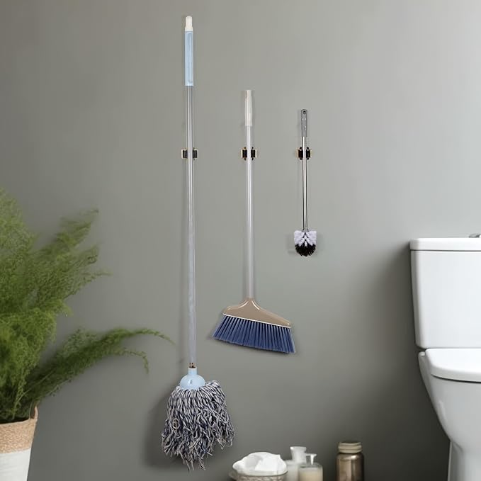 4pcs Anti-Slip Broom and Mop Holder,Wall Mounted Utility Rack with Screws,Stainless Steel Heavy Duty Mop and Broom Hanger,Space-Saving for Kitchen,Home,Bathroom,Garden,Garage Storage.Gold