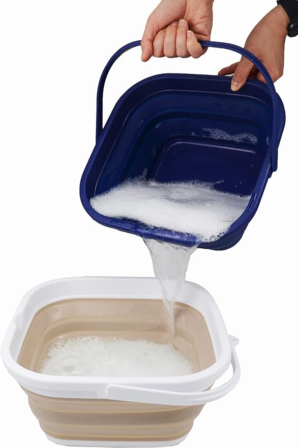 SAMMART 5.5L (1.4 Gallon) Collapsible Square Handy Bucket/Foldable SquareWater Pail/Portable Tub with Handle. (White/Latte, 1)-NeatNest