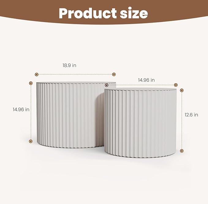 WXFKLDJ Round Nesting Coffee Table Set Cylindrical Wooden Coffee Table Sofa Center Table Circle Embossed Design Side Table for Living Room Apartment No Assembly (Round White Small)