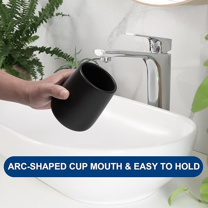 Bathroom Tumbler Cup Ceramic 13.5oz Reusable Toothbrush Cup 400ml, Toothbrush Holder Adequate for Your Bathroom (Black Brown)