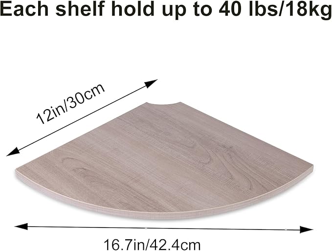 JJL Corner Wall Shelf, 12-Inch Sector Shelf, Set of 2 Wooden Hanging Shelves With Wire Hole for Bedroom Decoration, Grey-NeatNest
