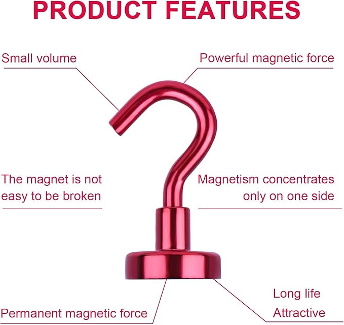 DIYMAG Magnetic Hooks, 30Lbs Strong Heavy Duty Cruise Magnet S-Hooks for Classroom, Fridge, Hanging, Cabins, Grill, Kitchen, Garage, Workplace and Office etc, (20 Pack-Red)-NeatNest