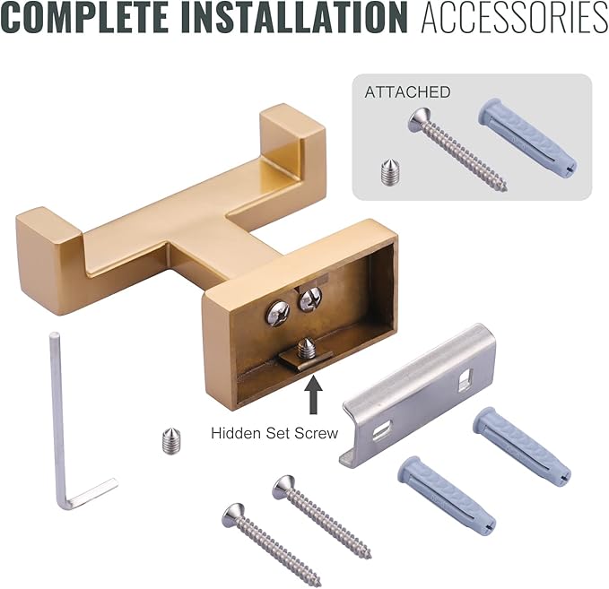 Double Bathroom Towel Hook for Wall Mounted - Gold Modern Towel Holder - Heavy Duty Coat Robe Hooks for Wall - Stainless Steel Shower Towel Hanger