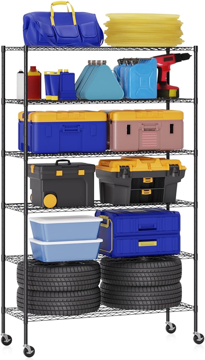 BestOffice 18x48x77 Storage Shelves Commercial Heavy Duty Metal Shelves Garage Organizer Wire Rack Shelving Storage Unit Shelf Adjustable Utility 6000 LBS Capacity,Black-NeatNest