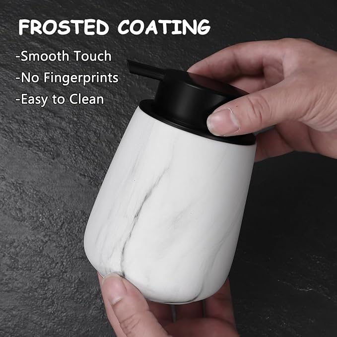 12Oz Foaming Hand Soap Dispenser - Ceramic Bathroom Foam Soap Dispenser with Easy-to-Press Black Pump, Refillable Lotion Hand Dispenser, Dish Soap Dispensers for Kitchen, Marble White-NeatNest