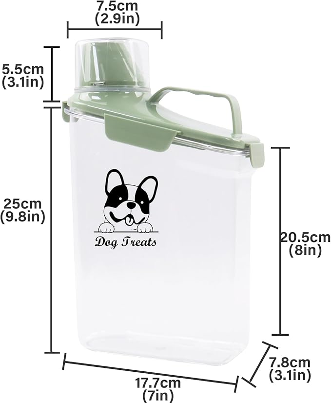 Dog Food Storage Container Airtight Portable Dog Food Container with Handled Lid and Pour Spout,Food Storage for Dog Dry Food Small Pet Food Container with Measuring Cup for Home, Travel,2.8L Green-NeatNest