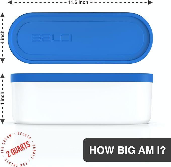 Ice Cream Containers - 2 Quart Ea. (Set of 2) - Premium Reusable Freezer Storage for Homemade Ice Cream Tub for Sorbet, Frozen Yogurt - Flexible Silicone Lids, Long Scoop, Stackable - Blue