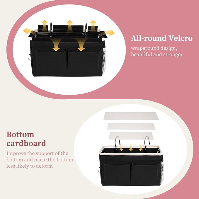 Bedside Caddy Bedside Hanging Storage Basket Bed Caddy for Headboards Bunk Dorm Rooms Crib Beds Rails Organizer (Black)-NeatNest