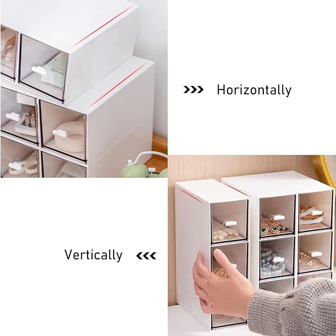 Desk Drawer Organizer, Stackable Storage Drawers, Plastic Compact Desk Storage Box Great for Office School Home Small Space - Large 3 Drawers (White)-NeatNest