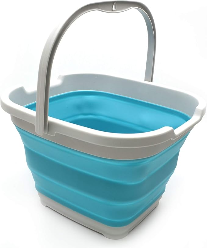 SAMMART 10L (2.6 Gallon) Collapsible Rectangular Handy Bucket (2, Grey/Bright Blue)-NeatNest