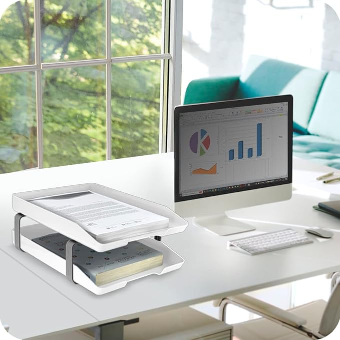 Acrimet Traditional 2 Tier Letter Tray, Front Load Design, A4 Letter Size, Desktop Organizer (Plastic) (White Color)-NeatNest