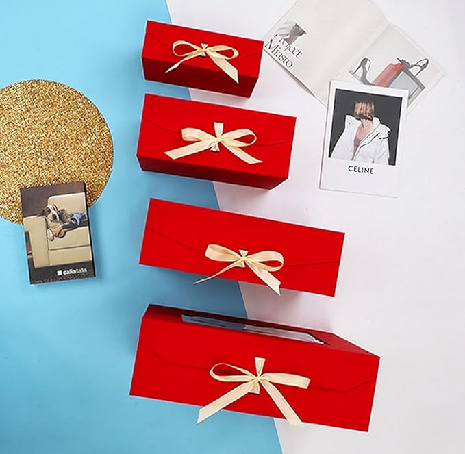 3 Pcs Extra Large Red Gift Box for Presents with Ribbon 19x16x6 Inches Clear Gift Box with Window Magnetic Closure Gift Boxes with Lids-NeatNest