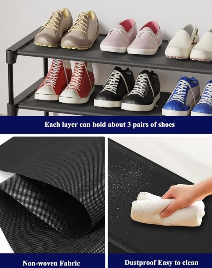 Kitsure Shoe Rack - Non-Woven Shoe Rack Shelf, Shoe Organizer for Closet, Entryway, Garage & Corridor, Stackable Shoe Shelves, Small, Black