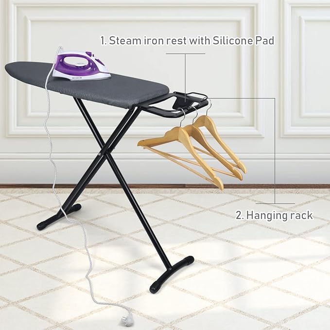 Duwee 13"x38" Ironing Board with Heat Resistant Cover and Thicken Felt Pad, Folding Adjustable Height Large Ironing Board,Heavy Sturdy Legs,Black