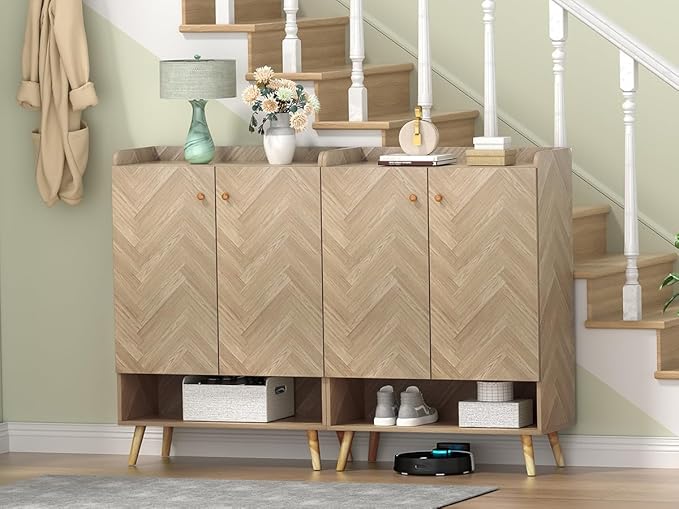 Anmytek Accent 6-Tier Wooden Shoe Cabinet with Adjustable Shelves and Doors, Farmhouse Storage for Entryway or Hallway