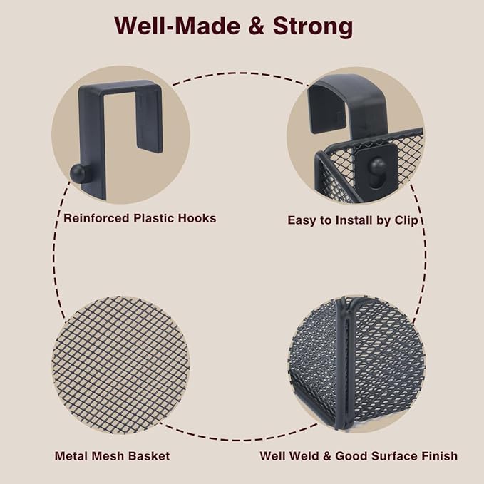 Bedside Shelf Bunk Bed Organizer Shelf Hanging Storage Metal Basket Phone Holder for Bedroom,Dorm,Office - Easy Use for Both Adult and Kids (Black)-NeatNest