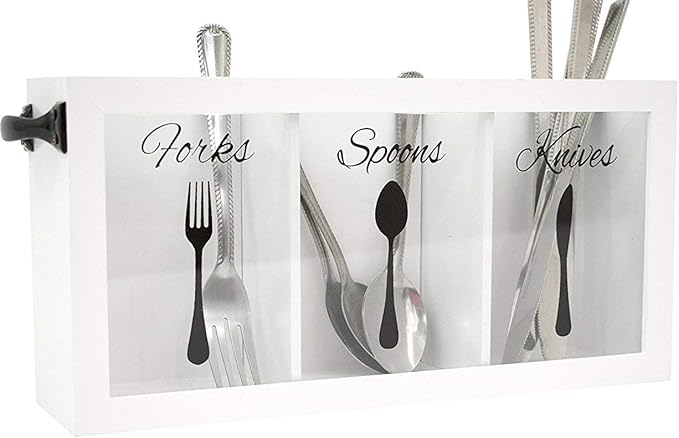 BLU MONACO White Wooden Cutlery & Utensil Caddy – Flatware Organizer Bin for Forks, Spoons, Knives – Perfect for Kitchen Countertop-NeatNest