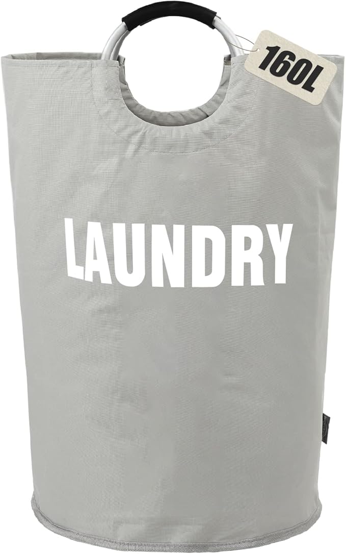 DOKEHOM 160L XX-Large Laundry Basket (7 Colors), Collapsible Laundry Bag, Foldable Laundry Hamper, Folding Washing Bin (Grey, XXL)-NeatNest