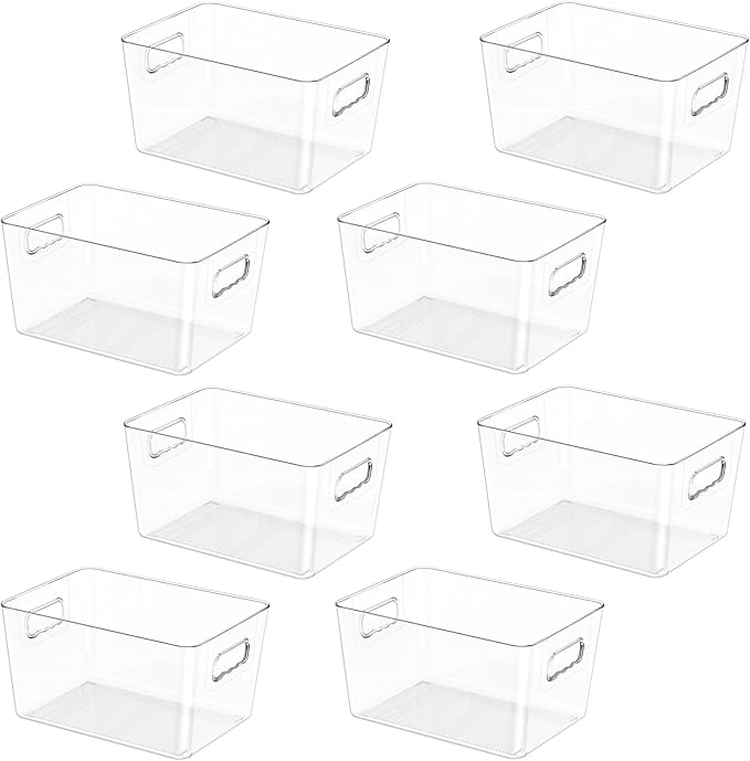BALEINE Clear Plastic Storage Bins, Pantry Organization, BPA Free Stackable Refrigerator Organizers and Storage with Handles for Kitchen Fridge Cabinet Bathroom (8PK, 9.5x5.5x4.5)-NeatNest