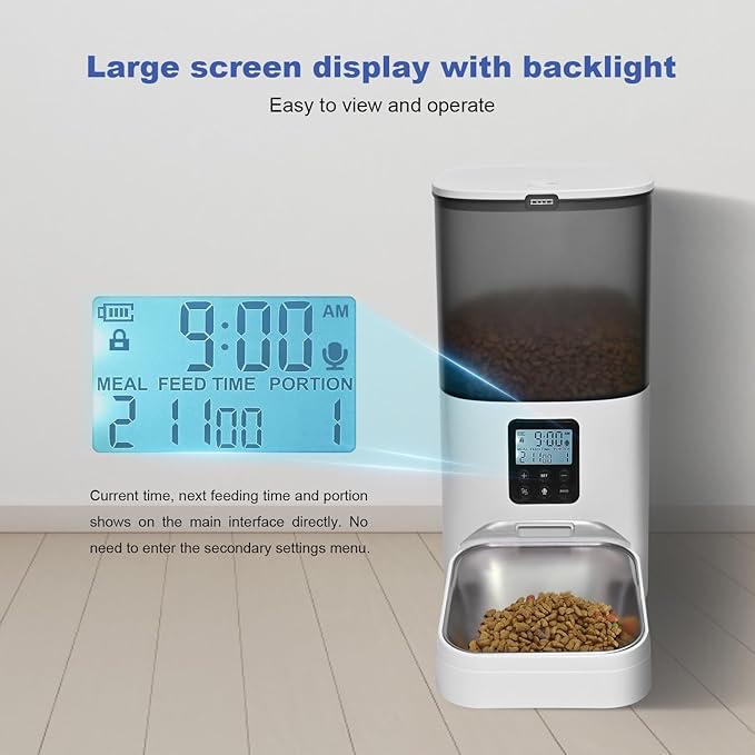 Automatic Cat Feeder, 6L Cat Food Dispenser with 10s Voice Recorder, Pet Feeder up to 8 Meals per Day, Timed Feeder with Dry Food Sealed Ring (Jade White, 6L)-NeatNest