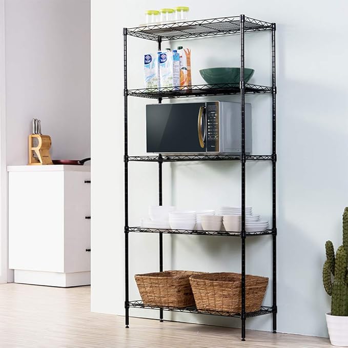 5 Tier Narrow Wire Shelving Unit, Adjustable Metal Shelf, Storage Shelves for Small Spaces, Bathroom, Kitchen, Pantry, 13" D x 24" W x 59" H, 200 LBS Capacity, Black