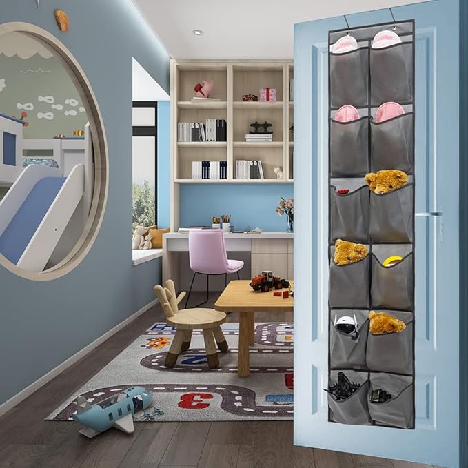 Hanging Storage Organizer Over the Door Shoes Organizer Kids Shoe Rack with 12 Large Fabric Pockets for Closet Shoe Holder Hanger (GREY)-NeatNest