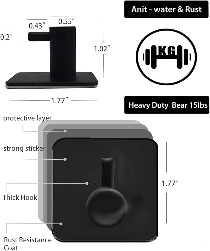 Adhesive Hooks for Hanging - 4 PCs, Towels Hooks for Bathroom, Sticky Hooks for Walls No Damage, Adhesive Hook for Outside, Kitchen, Bathroom, Office (Black 1)