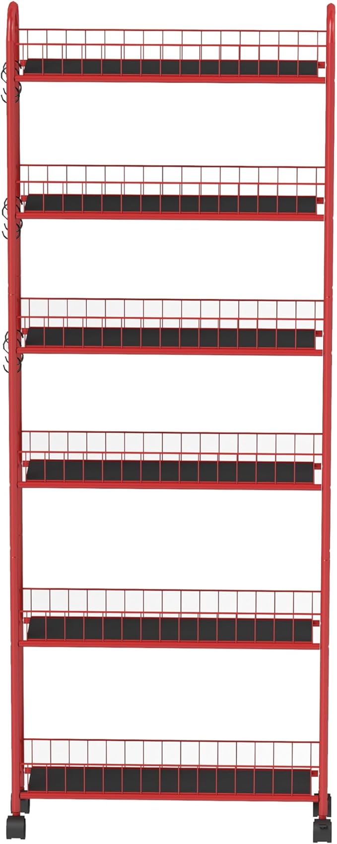 6 Tier Slim Storage Cart with Wheels Metal Rolling Organizer Utility Cart Narrow Mobile Shelving Unit Tiered Storage Shelf on Wheels for Kitchen Bathroom (Red, 6")